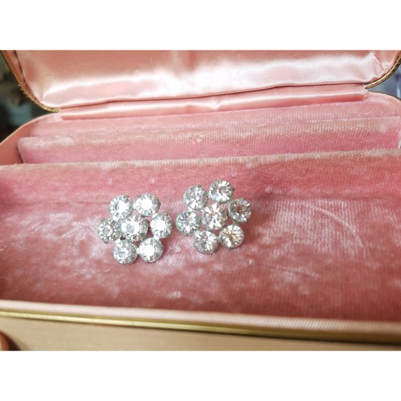 Aurora Borealis Crystal Floral Screw Back Earrings - Picture 1 of 10